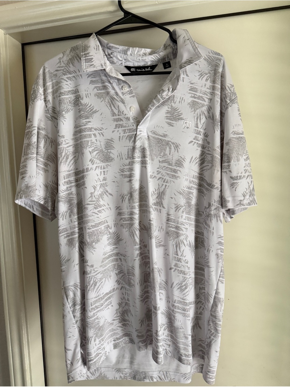 Travis Mathew White and Light Gray Palm-Print Golf Polo